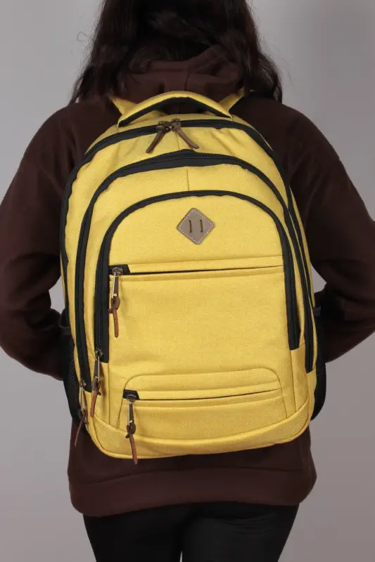 Gk19 Unisex School Backpack Student Daily Travel Holiday Sports Hiking Travel Trip Camp Daily Yel-YELLOW - BY HAKAN