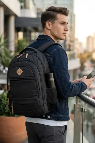 Gk19 Unisex School Backpack Student Daily Travel Holiday Sports Hiking Travel Trip Camping Daily Black - FIYAKA (1)