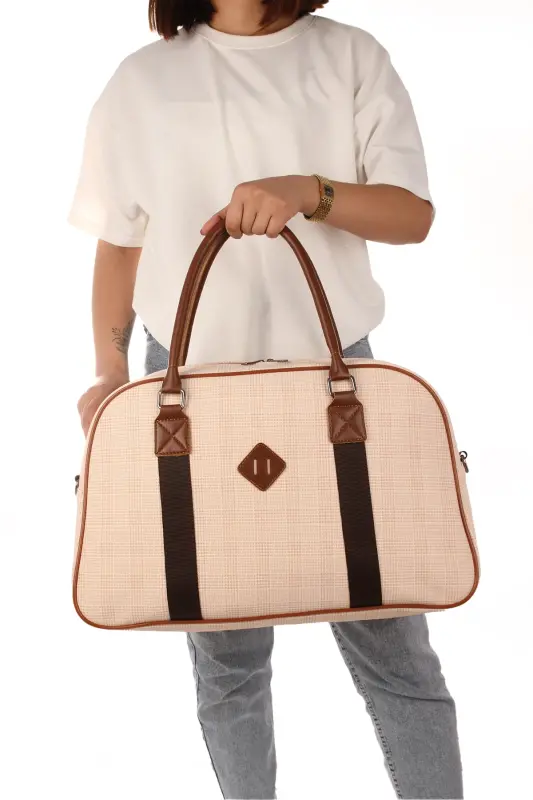 Gk25 Klasik Seyahat Valizi Spor Hastane Çantası El Ve Omuz Annebebek Çantası Kabin Boy Hostes Valiz-KREM - 2