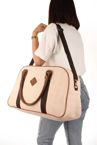 Gk25 Klasik Seyahat Valizi Spor Hastane Çantası El Ve Omuz Annebebek Çantası Kabin Boy Hostes Valiz-KREM - 4