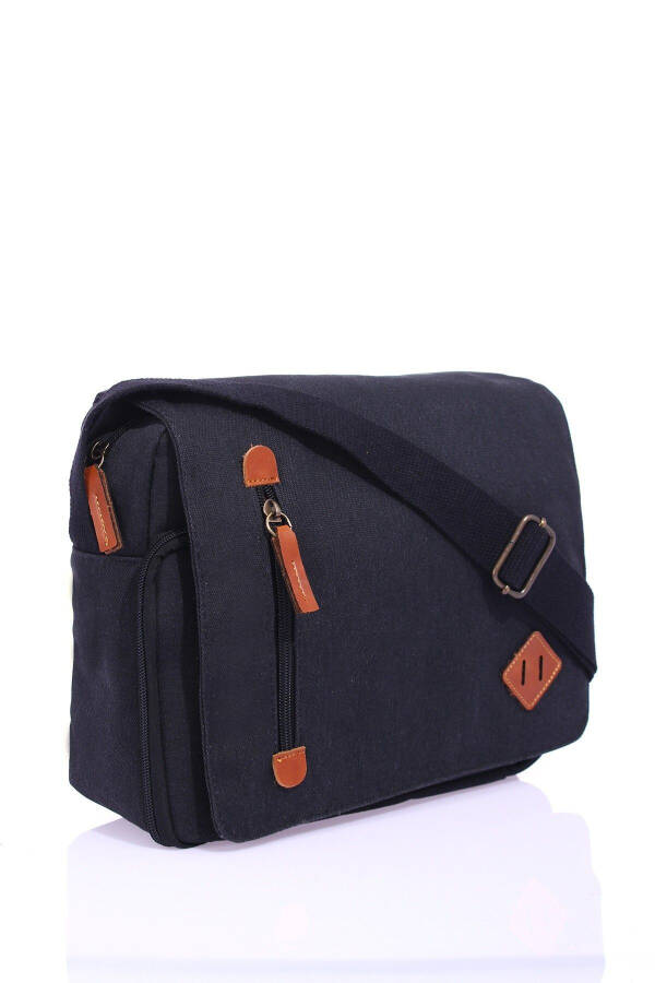 GK61 Canvas Messenger Bag Multi-Compartment University Shoulder Bag Macbook Tablet Bag Black - 2