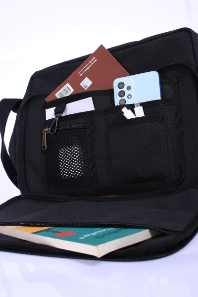 GK61 Canvas Messenger Bag Multi-Compartment University Shoulder Bag Macbook Tablet Bag Black - 5