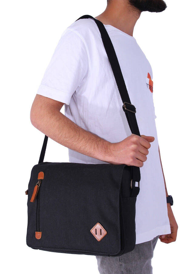 GK61 Canvas Messenger Bag Multi-Compartment University Shoulder Bag Macbook Tablet Bag Black - 7