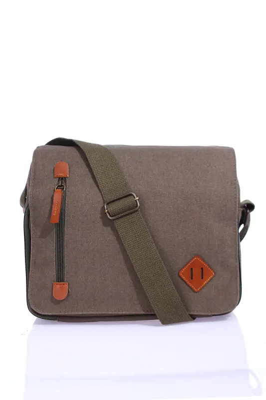 GK61 Canvas Messenger Bag Multi-Compartment University Shoulder Bag Macbook Tablet Bag Khaki - 3