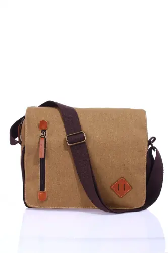 GK61 Canvas Messenger Bag Multi-Compartment University Shoulder Bag Macbook Tablet Bag Sand - 3