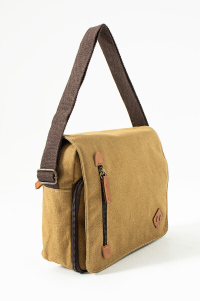 GK61 Canvas Messenger Bag Multi-Compartment University Shoulder Bag Macbook Tablet Bag Sand - 2