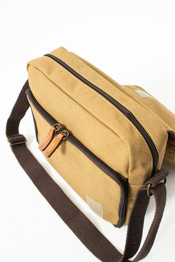 GK61 Canvas Messenger Bag Multi-Compartment University Shoulder Bag Macbook Tablet Bag Sand - 3