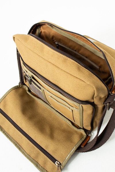 GK61 Canvas Messenger Bag Multi-Compartment University Shoulder Bag Macbook Tablet Bag Sand - 4