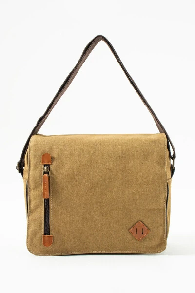 GK61 KANVAS POSTACI ÇANTASI ÇOK BÖLMELİ ÜNİVERSİTE OMUZ ÇANTA MACBOOK TABLET ÇANTA KUM-KUM - Modazone