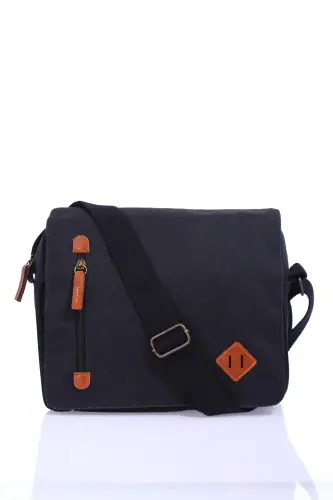 GK61 Kanvas (pamuk) POSTACI ÇANTASI ÇOK BÖLMELİ ÜNİVERSİTE OMUZ ÇANTA MACBOOK TABLET ÇANTA SİYAH - SİYAH - 3