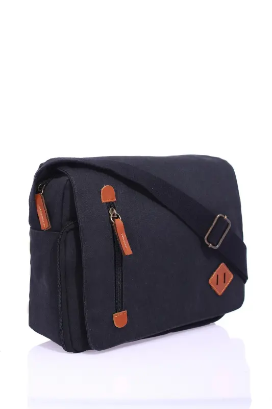 GK61 Kanvas (pamuk) POSTACI ÇANTASI ÇOK BÖLMELİ ÜNİVERSİTE OMUZ ÇANTA MACBOOK TABLET ÇANTA SİYAH - SİYAH - 4