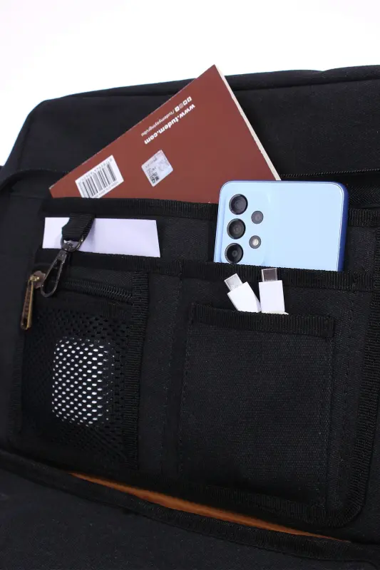 GK61 Kanvas (pamuk) POSTACI ÇANTASI ÇOK BÖLMELİ ÜNİVERSİTE OMUZ ÇANTA MACBOOK TABLET ÇANTA SİYAH - SİYAH - 6
