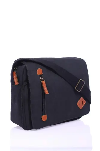 GK61 KANVAS XAT QOP SUMKASI KO'P BO'LIMLI UNIVERSITET EL SUMKASI MACBOOK TABLET SUMKASI QORA - 4