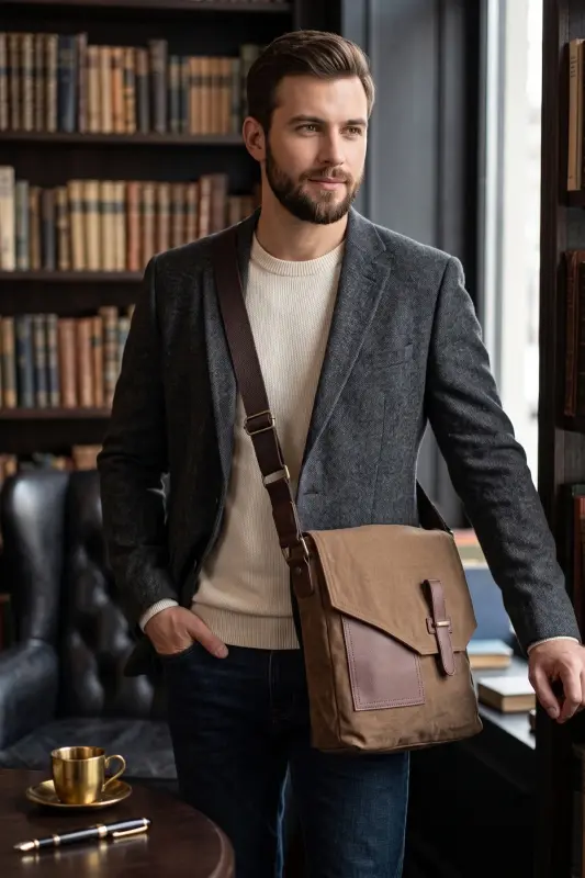 GK62 CANVAS MESSENGER BAG MULTI COMPARTMENT COLLEGE DAILY BAG MACBOOK TABLET BAG MINK - MINK - 1
