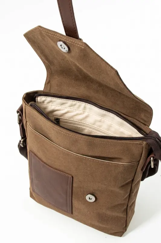 GK62 CANVAS MESSENGER BAG MULTI COMPARTMENT COLLEGE DAILY BAG MACBOOK TABLET BAG MINK - MINK - 6