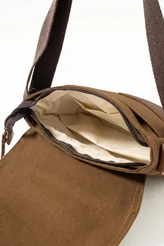 GK62 CANVAS MESSENGER BAG MULTI COMPARTMENT COLLEGE DAILY BAG MACBOOK TABLET BAG MINK - MINK - 7