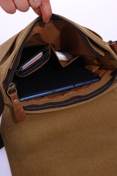 GK62 Canvas Messenger Bag Multi-Compartment University Daily Bag Macbook Tablet Bag Beige - 28