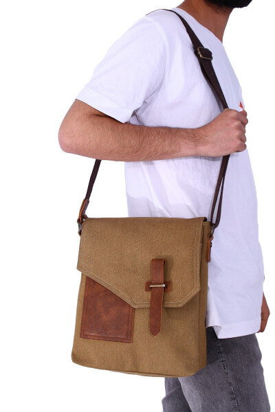 GK62 Canvas Messenger Bag Multi-Compartment University Daily Bag Macbook Tablet Bag Beige - 30