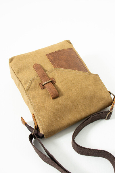 GK62 Canvas Messenger Bag Multi-Compartment University Daily Bag Macbook Tablet Bag Beige - 9