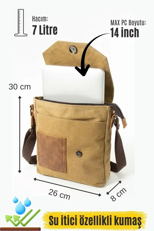 GK62 Canvas Messenger Bag Multi-Compartment University Daily Bag Macbook Tablet Bag Beige - 1