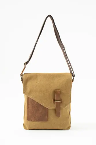 GK62 Canvas Messenger Bag Multi-Compartment University Daily Bag Macbook Tablet Bag Beige - HAKKAN ÇANTA (1)