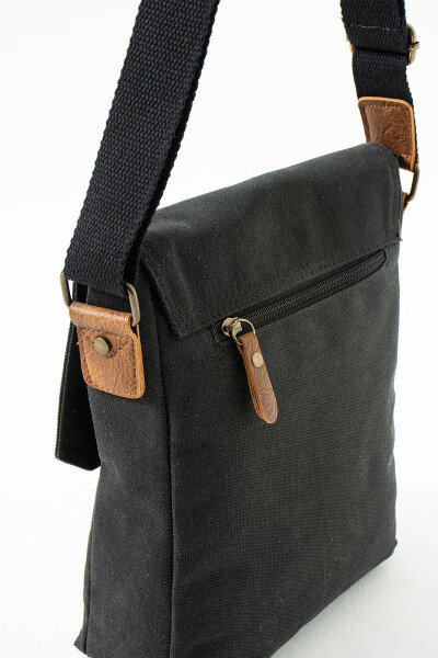 GK62 CANVAS MESSENGER BAG MULTI-COMPARTMENT UNIVERSITY DAILY BAG MACBOOK TABLET BAG BLACK - 13