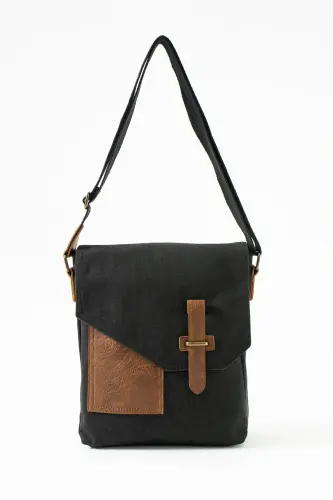 GK62 CANVAS MESSENGER BAG MULTI-COMPARTMENT UNIVERSITY DAILY BAG MACBOOK TABLET BAG BLACK - 3