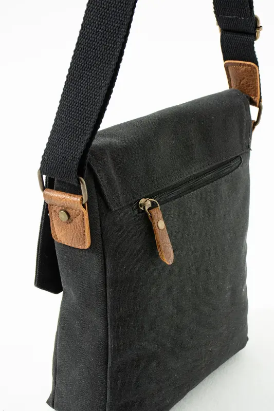 GK62 CANVAS MESSENGER BAG MULTI-COMPARTMENT UNIVERSITY DAILY BAG MACBOOK TABLET BAG BLACK - 6