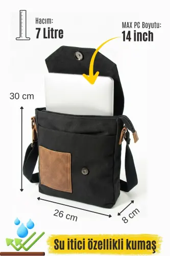 GK62 CANVAS MESSENGER BAG MULTI-COMPARTMENT UNIVERSITY DAILY BAG MACBOOK TABLET BAG BLACK - HAKKAN ÇANTA (1)