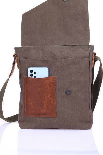 GK62 Canvas Messenger Bag Multi-Compartment University Daily Bag Macbook Tablet Bag Khaki - 31