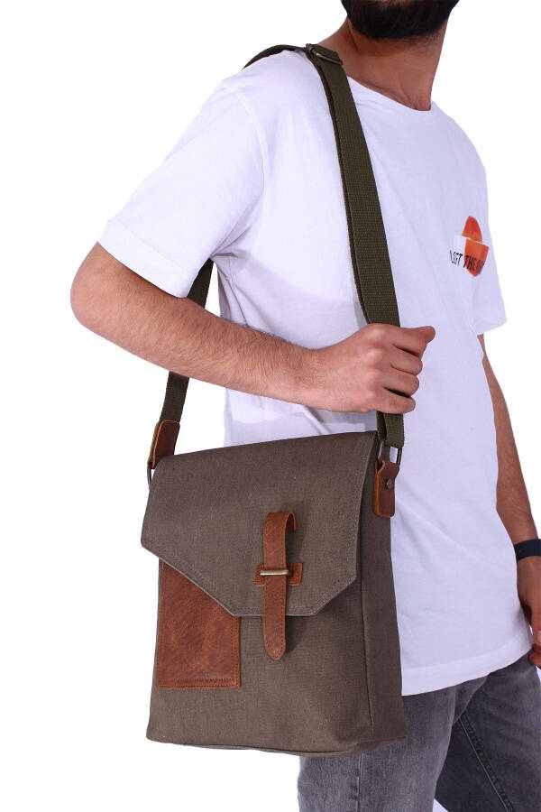 GK62 Canvas Messenger Bag Multi-Compartment University Daily Bag Macbook Tablet Bag Khaki - 35