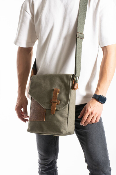 GK62 Canvas Messenger Bag Multi-Compartment University Daily Bag Macbook Tablet Bag Khaki - 9