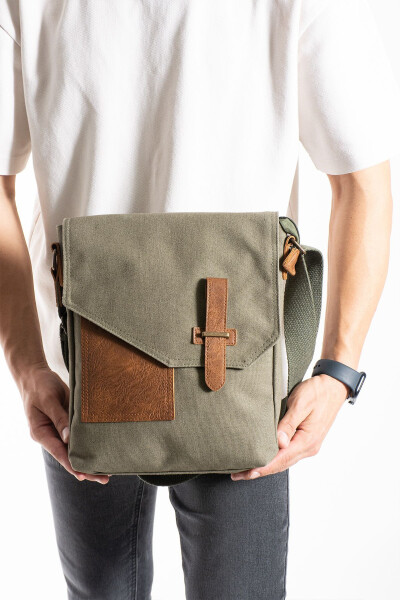 GK62 Canvas Messenger Bag Multi-Compartment University Daily Bag Macbook Tablet Bag Khaki - 10