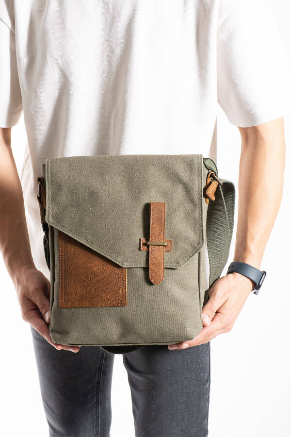 GK62 Canvas Messenger Bag Multi-Compartment University Daily Bag Macbook Tablet Bag Khaki - 2