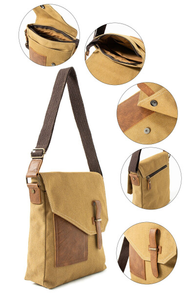 GK62 Canvas Messenger Bag Multi-Compartment University Daily Bag Macbook Tablet Bag Khaki - 8