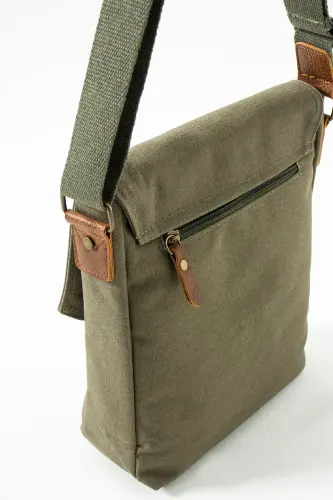 GK62 Canvas Messenger Bag Multi-Compartment University Daily Bag Macbook Tablet Bag Khaki - 4