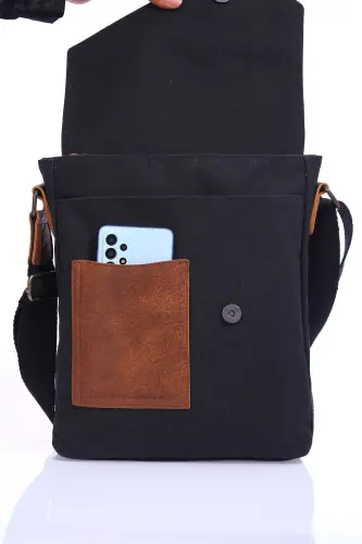 GK62 Kanvas (pamuk) POSTACI ÇANTASI ÇOK BÖLMELİ ÜNİVERSİTE GÜNLÜK ÇANTA MACBOOK TABLET ÇANTA SİYAH-SİYAH - 7