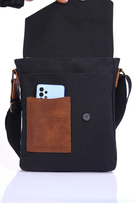 GK62 KANVAS XAT QOPCHASI KO'P BO'LIMLI UNIVERSITET KUNLIK XAT QOPCHASI MACBOOK TABLET XAT QOPCHASI QORA - 7