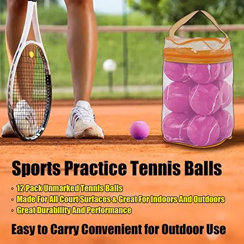 GKK Durable Pressurized Tennis Balls - 12 Pack Yellow Felt Training Balls for Beginners and Dogs - 3