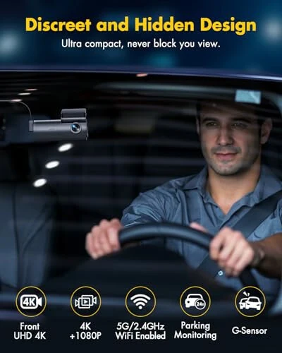 GKU Dash Cam Front and Rear Camera, 4K/2.5K Full Dashcams for Cars with 64GB SD Card, WiFi & App Control, Night Vision, Parking Mode, G-Sensor, Loop Recording, WDR, 170° Wide Angle (D600) - 3