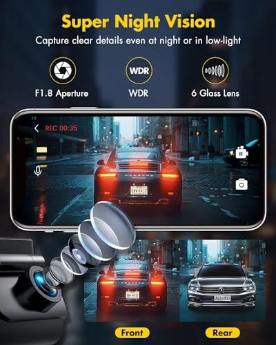 GKU Dash Cam Front and Rear Camera, 4K/2.5K Full Dashcams for Cars with 64GB SD Card, WiFi & App Control, Night Vision, Parking Mode, G-Sensor, Loop Recording, WDR, 170° Wide Angle (D600) - 4