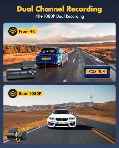 GKU Dash Cam Oldingi va Orqa Kamera, Avtomobillar Uchun 64GB SD Kartli 4K/2.5K To'liq Dash Camlar, Wi-Fi & Ilova Boshqaruv, Tungi Ko'rish, To'xtash Rejimi, G-Sensor, Davriy Yozuv, WDR, 170° Keng Burchak (D600) - 5