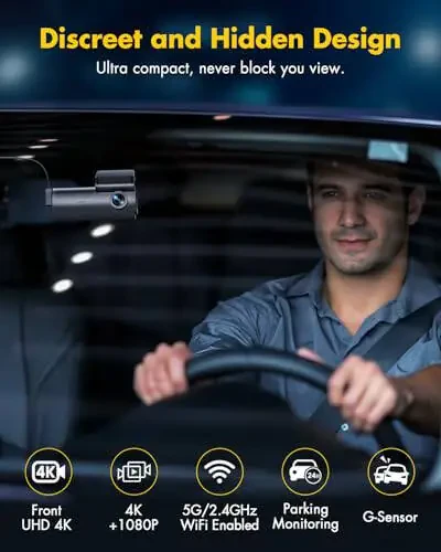 GKU Dash Cam Передняя и задняя камера, 4K/2.5K Полные Dash Cam для автомобилей с 64 ГБ SD-картой, Wi-Fi и управлением приложением, ночным видением, режимом парковки, G-сенсором, циклической записью, WDR, 170° широким углом (D600) - 3