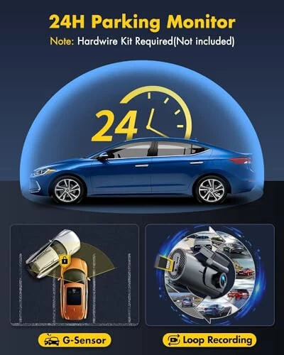 GKU Dash Cam Передняя и задняя камера, 4K/2.5K Полные Dash Cam для автомобилей с 64 ГБ SD-картой, Wi-Fi и управлением приложением, ночным видением, режимом парковки, G-сенсором, циклической записью, WDR, 170° широким углом (D600) - 6