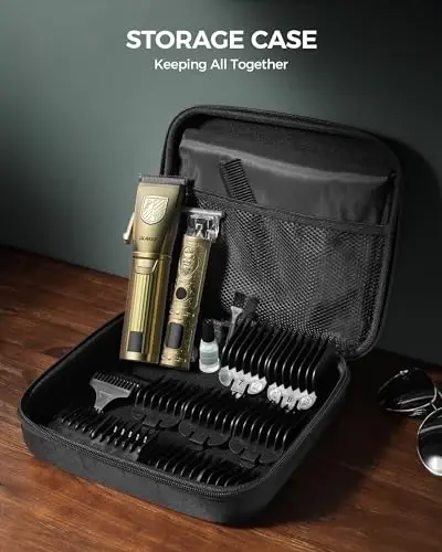 GLAKER erkaklar uchun soch kesish mashinasi, professional erkaklar uchun simsiz soch kesish mashinasi, soch kesish uchun soch kesish mashinasi va trimmer to'plami, LED displeyli nol bo'shliqli trimmer, 15 ta yo'naltiruvchi taroq - 7