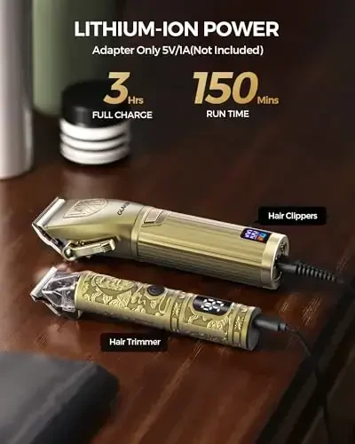 GLAKER erkaklar uchun soch kesish mashinasi, professional erkaklar uchun simsiz soch kesish mashinasi, soch kesish uchun soch kesish mashinasi va trimmer to'plami, LED displeyli nol bo'shliqli trimmer, 15 ta yo'naltiruvchi taroq - 3