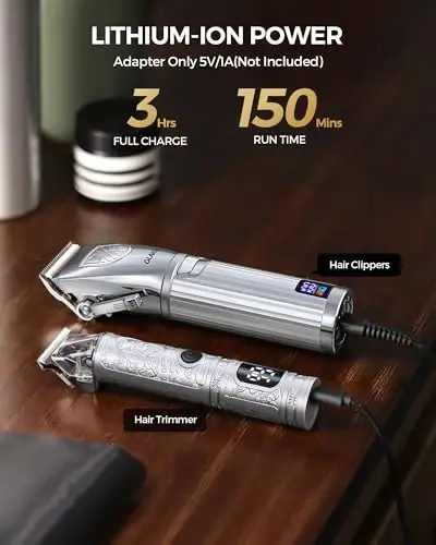 GLAKER erkaklar uchun soch kesish mashinasi, professional simsiz soch kesish mashinasi, soch kesish uchun soch kesish mashinasi va aniq trimmer to'plami, LED displeyli nol bo'shliqli trimmer, 15 ta yo'naltiruvchi taroq - 3
