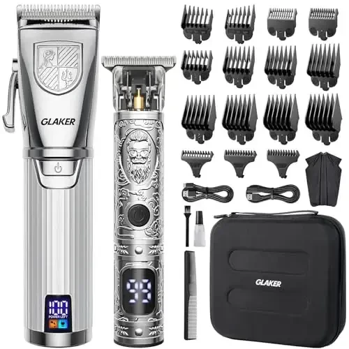 GLAKER erkaklar uchun soch kesish mashinasi, professional simsiz soch kesish mashinasi, soch kesish uchun soch kesish mashinasi va aniq trimmer to'plami, LED displeyli nol bo'shliqli trimmer, 15 ta yo'naltiruvchi taroq - MODAZONE