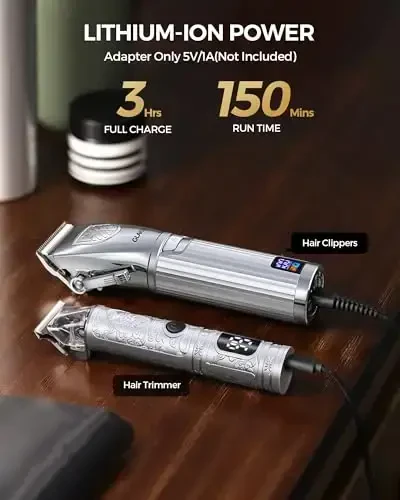 GLAKER Hair Clippers for Men,Professional Mens Hair Clippers Cordless Clippers for Hair Cutting,Precision Trimmer Kit Zero Gap Trimmer with LED Display 15 Guide Combs (Silver) - 3
