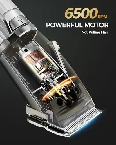 GLAKER Hair Clippers for Men,Professional Mens Hair Clippers Cordless Clippers for Hair Cutting,Precision Trimmer Kit Zero Gap Trimmer with LED Display 15 Guide Combs (Silver) - 5